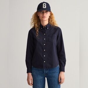 NWOT Gant Women's Garment-Dyed Oxford Slim Fit Navy Blue Button Up Shirt XS